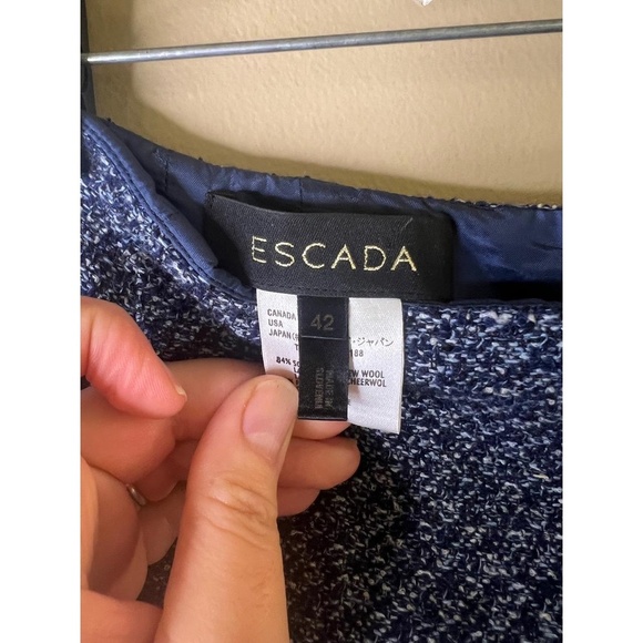 Escada Blue White Tweed Knee Length Wool Silk Pencil Skirt Womens Size US14 - Picture 2 of 10